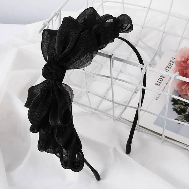 JJLFresheners Cinta Negra Diadema con Lazo Grande Diadema con Lazo Diadema Anudada Lazo Vintage Aro para el Cabello Tela Lazo Cabeza Aro Accesorios para el Cabello para niñas y Mujeres Accesorios para