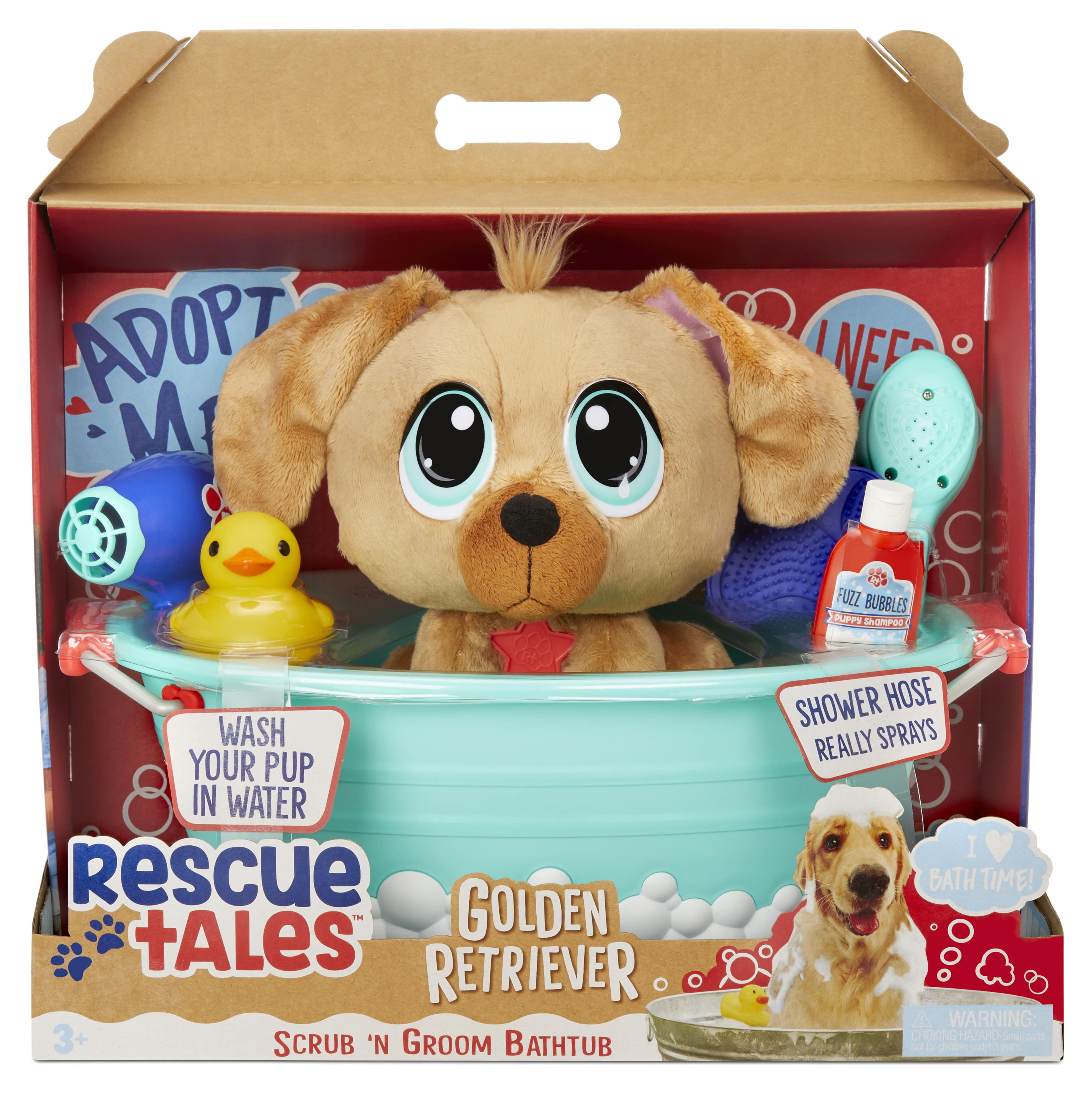 Little Tikes Rescue Tales Scrub 'n Groom Bathtub W/ Golden Retriever, Playset Includes Plush Stuffed Animal Dog with 9 Accessories, Gifts for Kids, Toys for Girls Boys Ages 3 4 5+