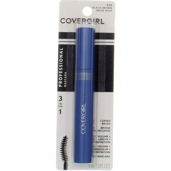 CoverGirl Professional 3-in-1 Mascara Curved Brush, Black Brown [210] 0.30 oz (Pack of 2)