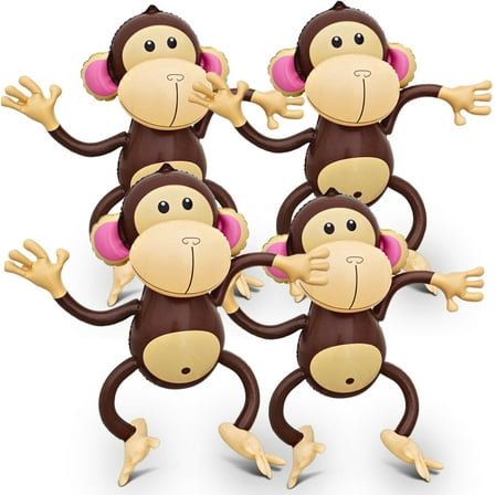 4E's Inflatable Monkey (4 Pack) – 27 Inch Hanging Blow Up Monkeys for Jungle Safari Party Decor