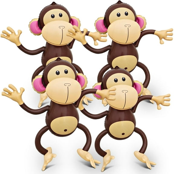 4E's Inflatable Monkey (4 Pack) – 27 Inch Hanging Blow Up Monkeys for Jungle Safari Party Decor