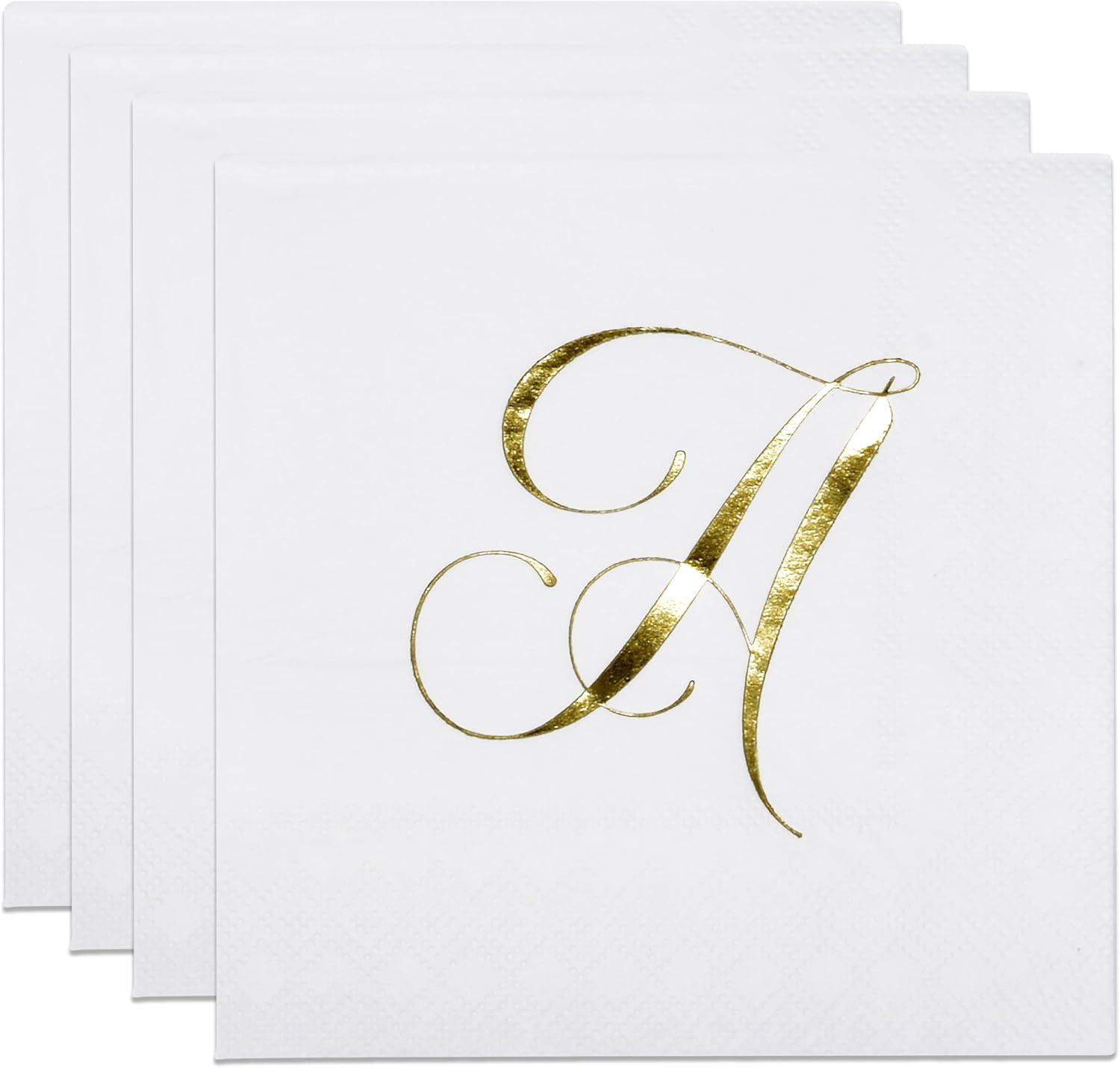 Gift Boutique Monogram Cocktail Napkins, Gold Foil Letter A, 100 Count 2-Ply Disposable Paper Napkins, 10x10 Inch Party Wedding Beverage Napkins