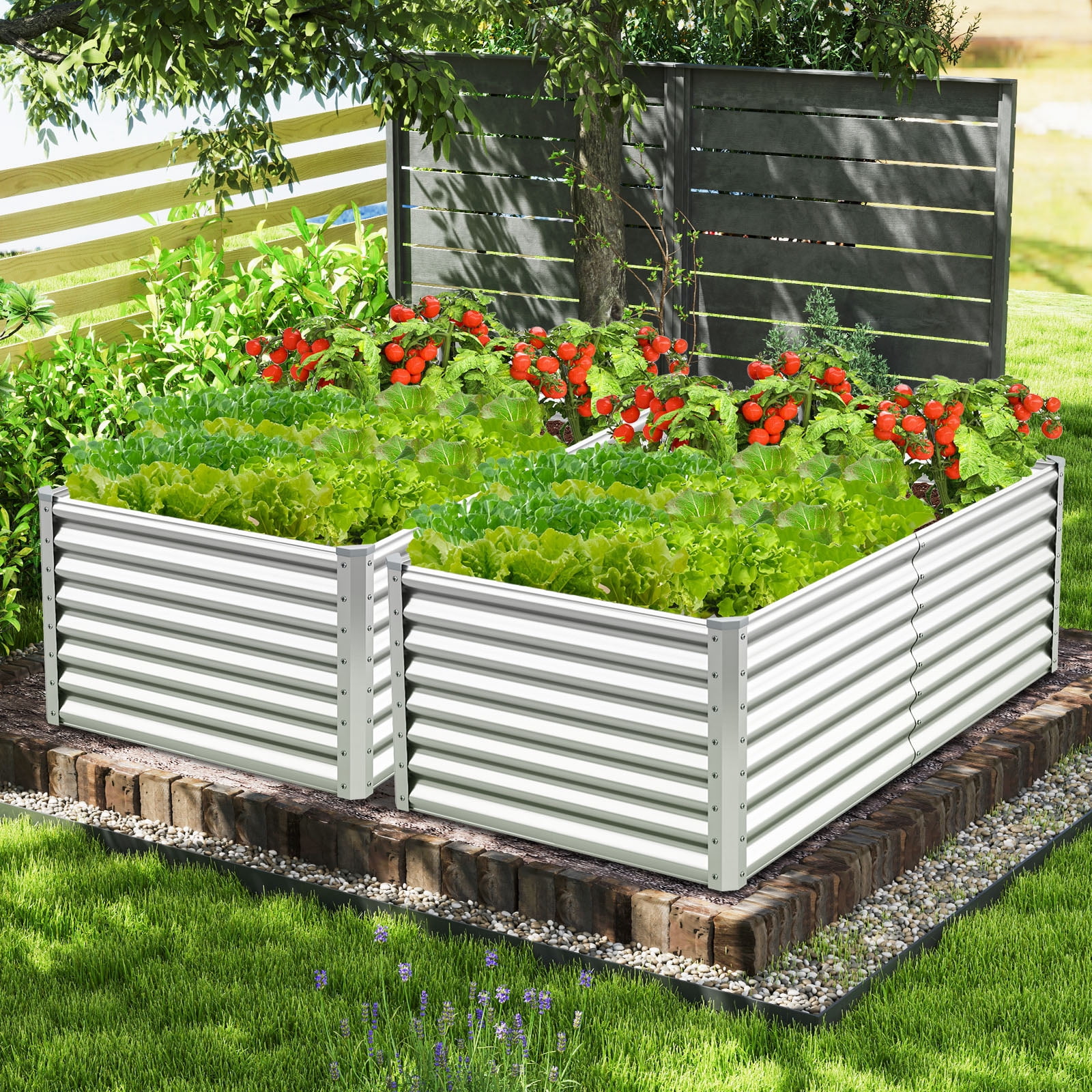 Gymax 2 PCS Raised Garden Bed Large Metal Planter Box Kit for Vegetable Herb 6' x 3' x 2' Silver