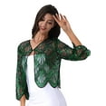 thumbnail image 2 of inhzoy Women's Sequined Bolero Shrug Long Sleeve Cardigan Tops Shawls for Wedding Evening Party Black&Green One Size, 2 of 8
