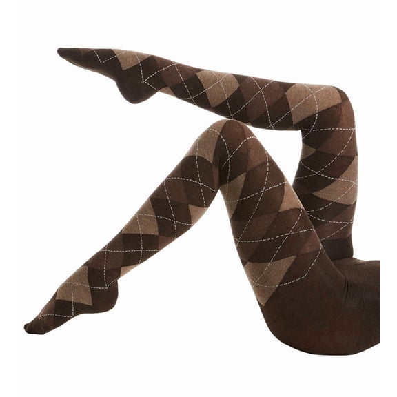 Women's MeMoi MO-391 Textured Argyle Sweater Tights (Brown Heather M/L)