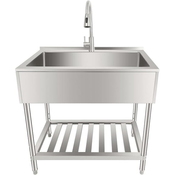 Miumaeov Utility Sink Freestanding Single Bowl Kitchen Sink Stainless Steel Sink with with Hot and Cold Dual Tap Freestanding