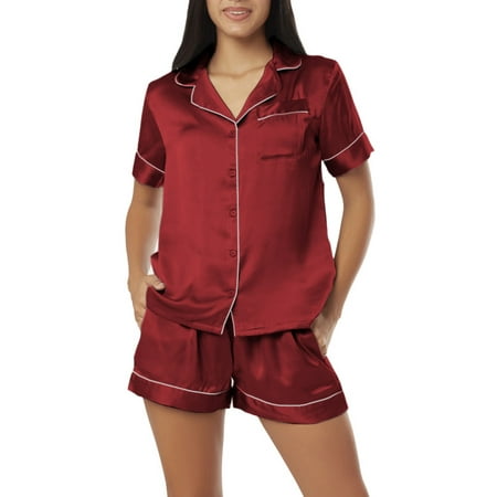 

BlushBridesCo Women Silky Satin Pajama Short Sleeve Shorts Set