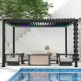 thumbnail image 3 of Mirador 10'x 13' 111S Aluminum Pergola w/ LED Strip Lights& Adjustable Louvered Roof for Outdoor Patio, Garden, Deck, Charcoal, 3 of 10