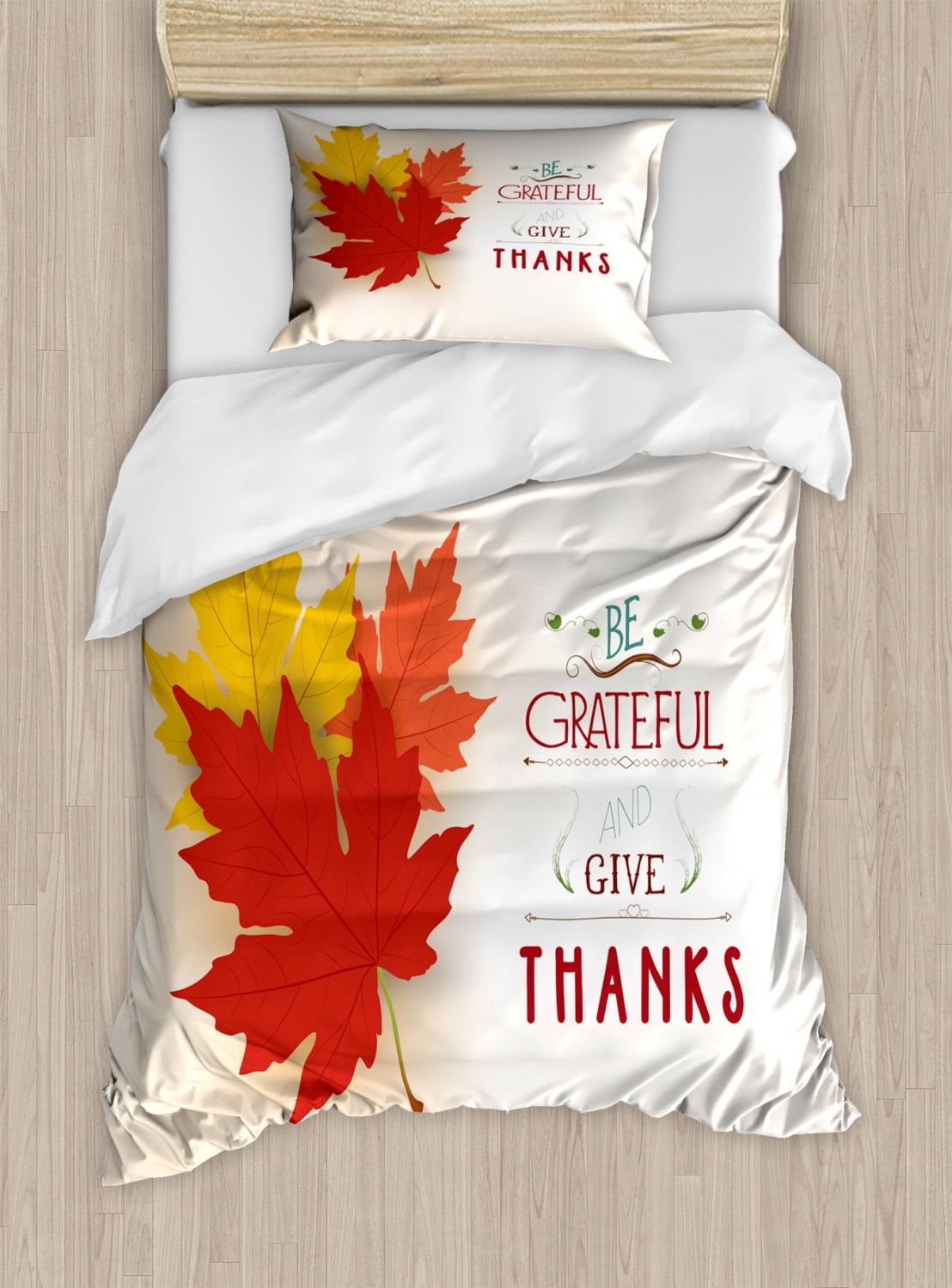 Quote Twin Size Duvet Cover Set Be Grateful And Give Thanks Message Appreciation Themed Design With Maple Leaves Decorative 2 Piece Bedding Set With 1 Pillow Sham Multicolor By Ambesonne Walmart Com