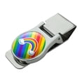 thumbnail image 1 of Double Rainbow with Clouds Satin Chrome Plated Metal Money Clip, 1 of 3
