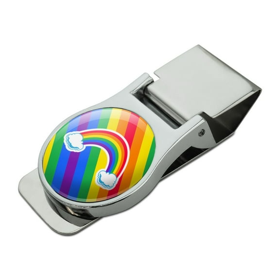 Double Rainbow with Clouds Satin Chrome Plated Metal Money Clip