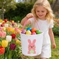 thumbnail image 5 of Pink Easter Rabbit Canvas Tote Bag For Egg Hunt Candy Storage Shopping 15X12X4Inch, 5 of 6