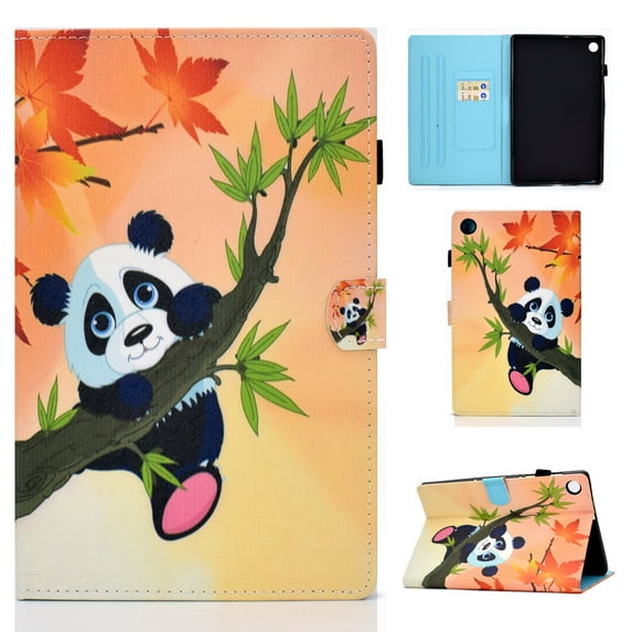 SaniMore Card Holder Case for Lenovo Tab M10 10.1 inch 3rd Generation TB-328F, Auto Wake/Sleep Flip Kickstand PU Leather Color Painting Shockproof TPU Backplane Protective Shell, Bamboo & Panda
