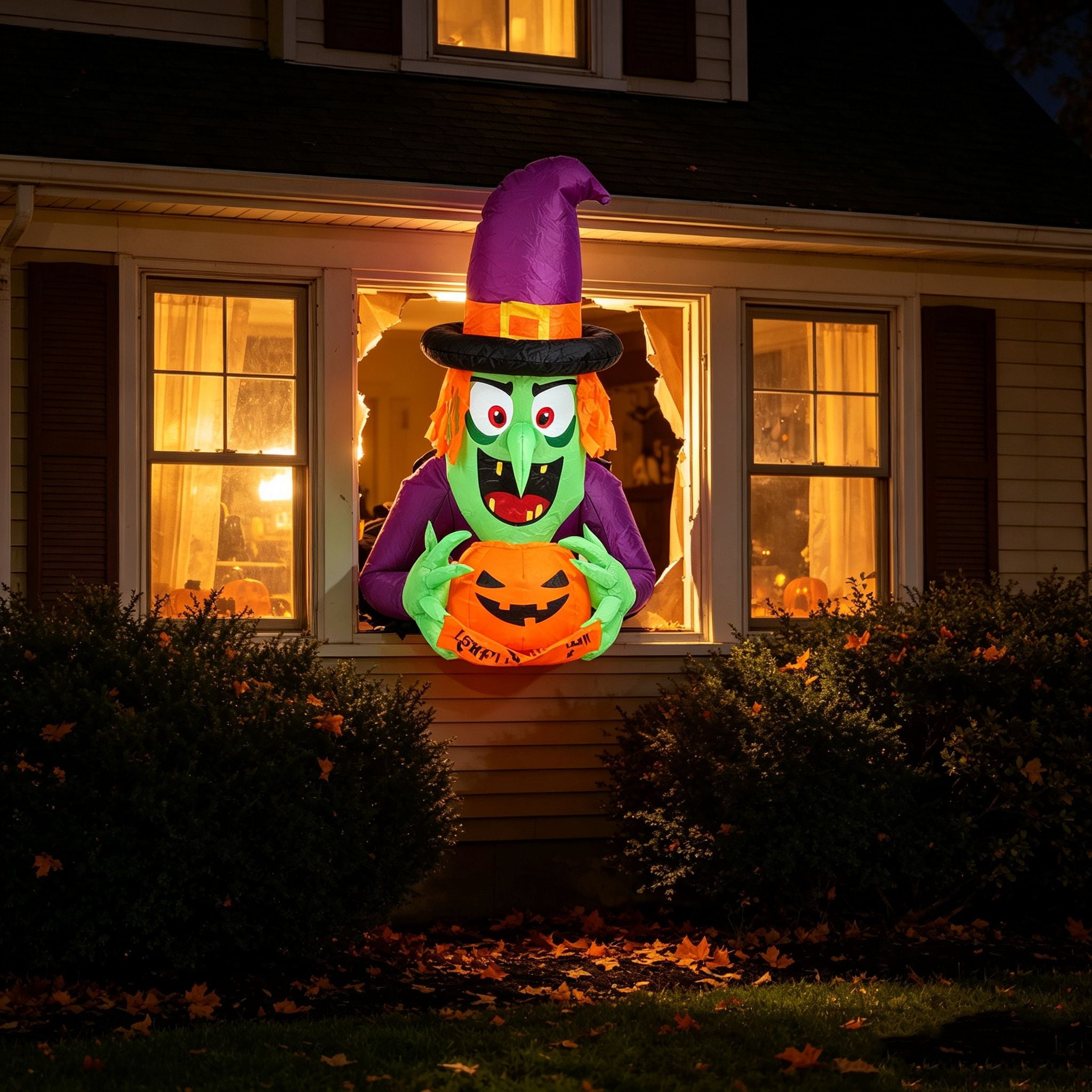 Weather-Resistant Inflatable Halloween Decor with Built-in LED Lights 210T Polyester Blow Up Yard Ornament
