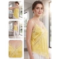 thumbnail image 4 of Deago Women's Summer Satin Lace Cami Tops Spaghetti Strap V Neck Backless Camisole Party Pajamas Asymmetrical Hem Tank Tops (Yellow, M), 4 of 9