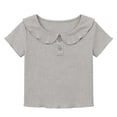 thumbnail image 2 of KyCheLot Girls' Summer T-Shirts Button Round Lapel Neck Solid Color Short Sleeve Tops Trendy Comfortable T-Shirts, 2 of 7
