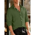 thumbnail image 2 of GuangCheng George Men Textured Weave Button Up Shirt Long Sleeve Classic Collar Slim Fit Casual Dress Blouses,Army Green,M, 2 of 4