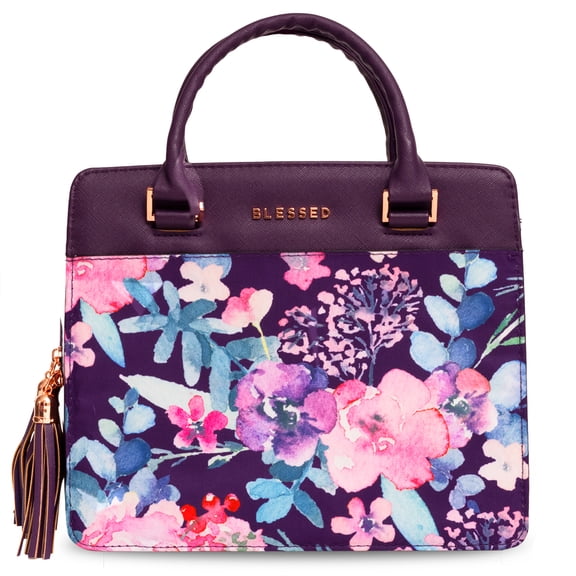Blessed Purple Floral Purse-Style Bible Cover