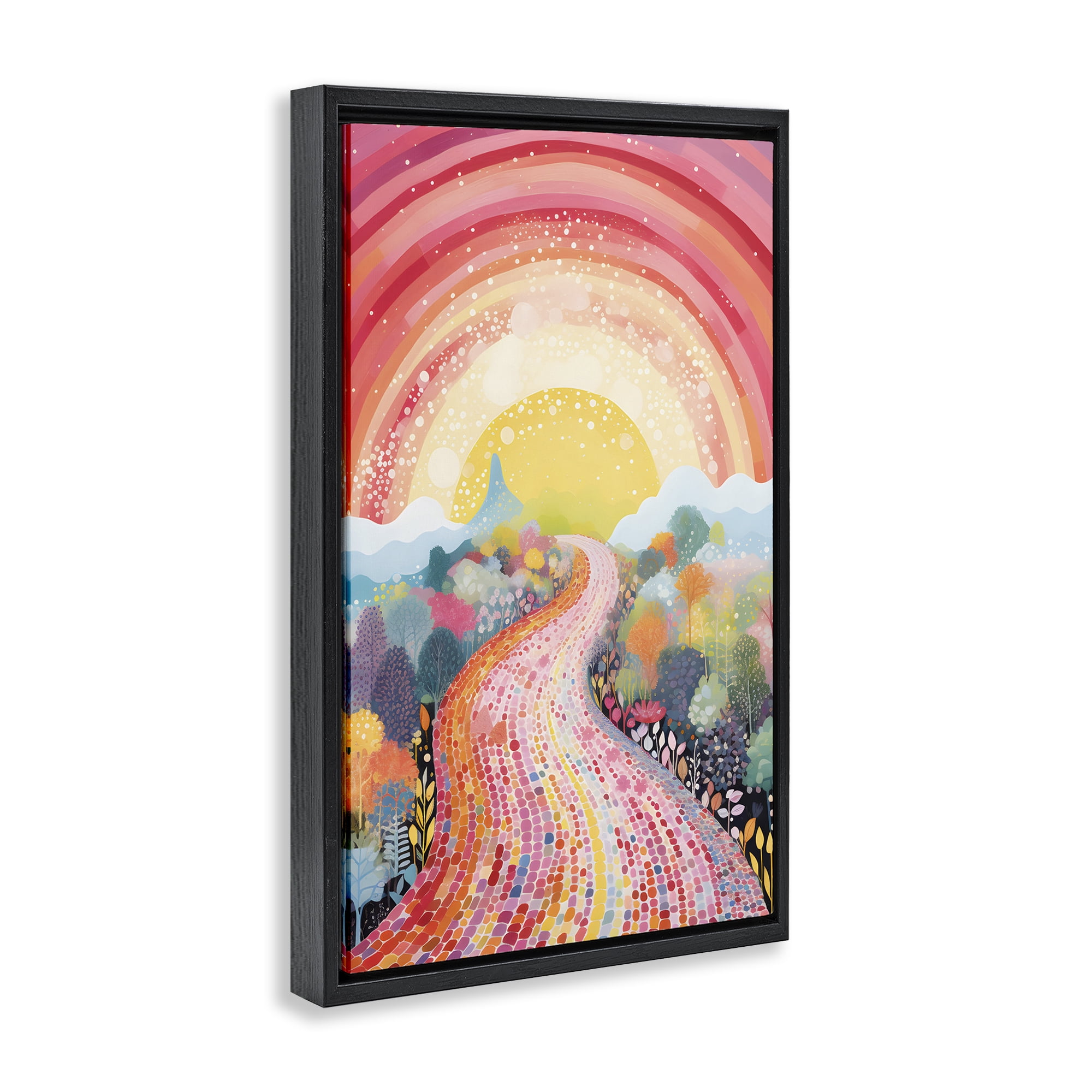 Stupell Industries Pink Brick Road Journey Landscape Painting Black Floater Framed Art Print Wall Art, 21 x 31