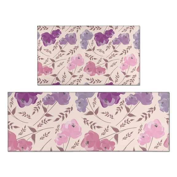 Pioneer Flower Floral Print Pattern Kitchen Rugs Sets Of 2,Anti Fatigue Kitchen Mat Rugs Non Slip Washable,Decorative Kitchen Floor Mats for Kitchen,Sink,Laundry,17"x30" 17"x47"
