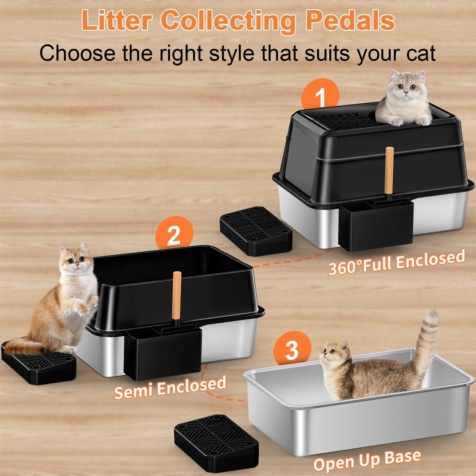Stainless Steel Cat Litter Box With Lid Extra Large Enclosed Non-sticky Metal Pan High Sided & Scoop  Odor Free Front Top Entry Anti-leakage Easy Cleaning