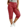 thumbnail image 5 of BUIGTTKLOP Plus Size Capri Pants for Women Casual Summer Stretch Straight Leg Cargo Capris Rolled Hem Cropped Trouser with Pockets, 5 of 8