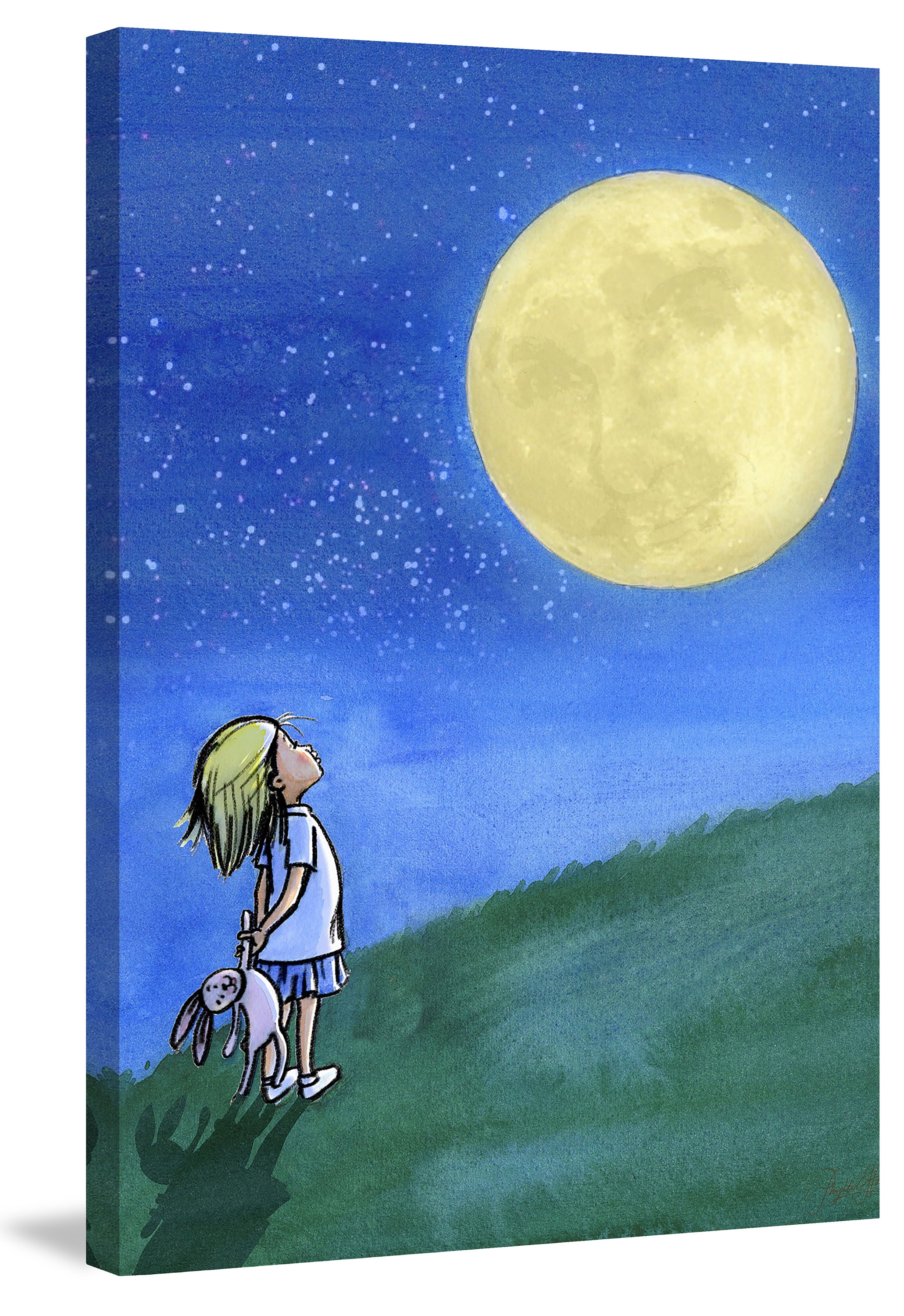 "Girl and Moon" Painting Print on Wrapped Canvas
