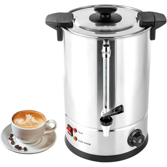 Commercial 304 Stainless Steel Coffee Urn, Large Capacity Coffee Maker with Plastic Filter Coffee Dispenser Double-Layer Barrel Wall Keep Heat Beverage Dispenser (12L, 1KW)