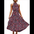 thumbnail image 2 of Vestido Bohemio de Verano para Mujer, Sin Mangas, con Estampado de Lunares, Cuello Halter, Volantes, Dobladillo y Cinturón Azul y Rojo L, 2 of 7