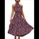 thumbnail image 2 of Vestido Bohemio de Verano para Mujer, Sin Mangas, con Estampado de Lunares, Cuello Halter, Volantes, Dobladillo y Cinturón Azul y Rojo M, 2 of 7