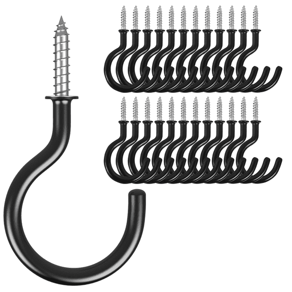 24 Pack Cup Screw Hooks,2 inch Screw-in Ceiling Hooks Plant Hanger Hooks Great for Hanging Indoor & Outdoor Use, Holds 50 Lbs (Black)