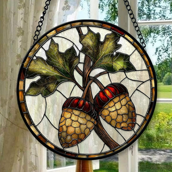 Ornament Window Hanging, Pine Cone Maple Leaf Suncatcher Diamond Glass Panel Hangings Plant Sun Catchers Decor for Birthday for Women, Men, Wife, Aunt, and Mom, 2025, Holiday