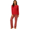 thumbnail image 2 of Unique Bargains Christmas Long Sleeve Solid Tops Tee with Plaid Pants Family Pajama Sets S Women, 2 of 5