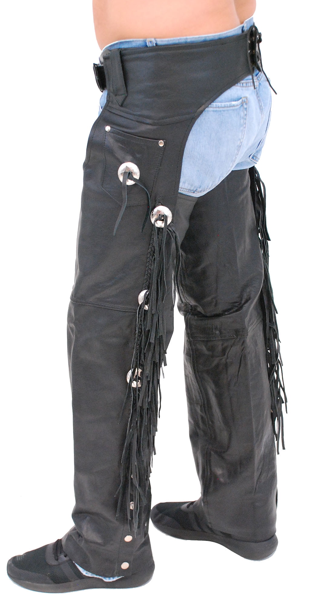Buffalo Leather Chaps with Fringe and Conchos C701CFB