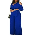 thumbnail image 1 of Womens V Neck Short Sleeve Cold Shoulder Wide Leg Belt Jumpsuits, 1 of 3