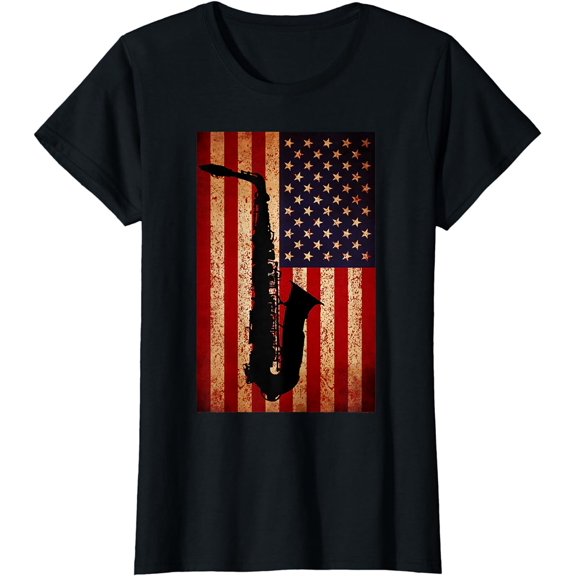 Vintage American Flag Saxophone Funny Sax Music Player Gifts T-Shirt