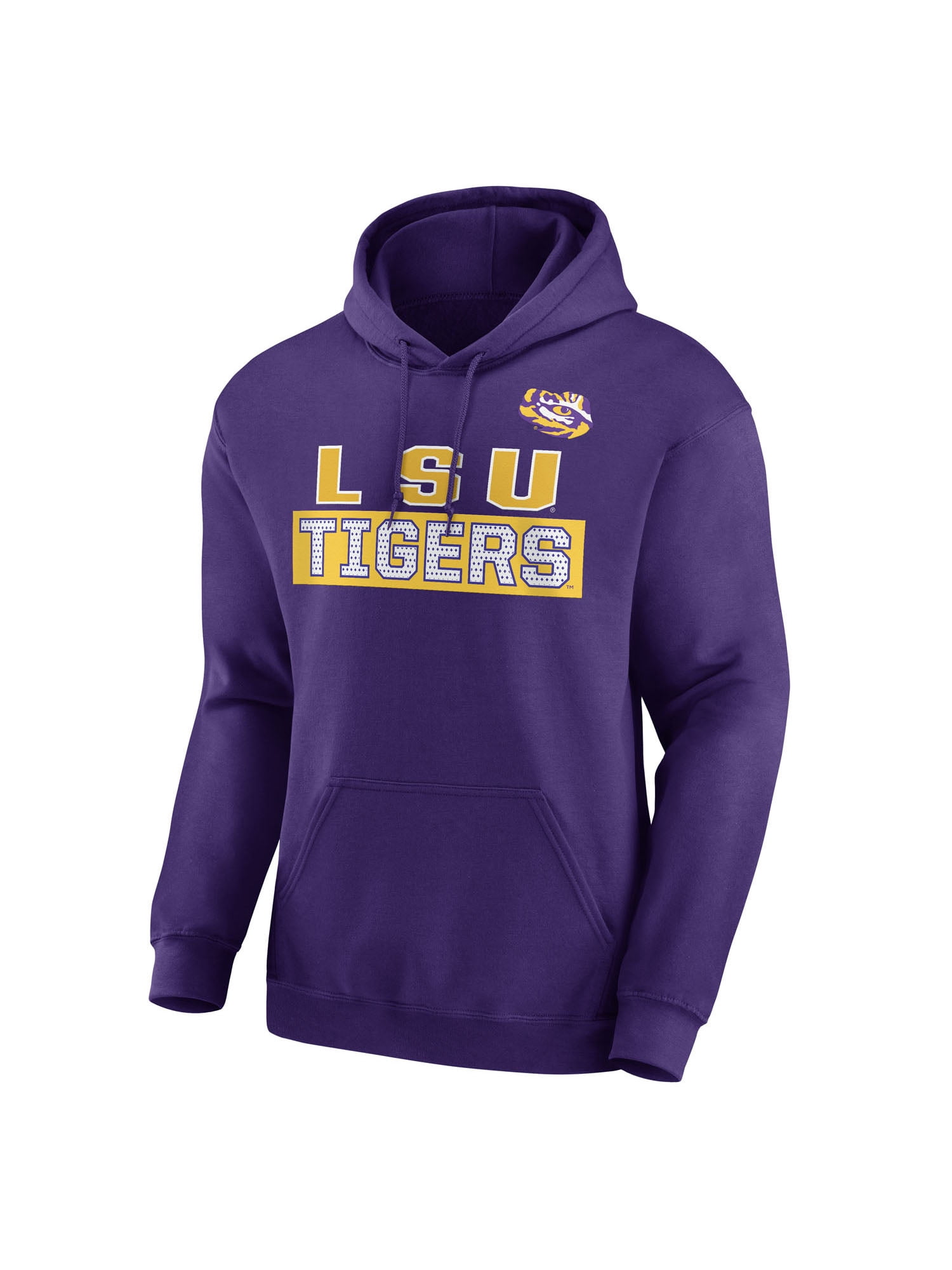 NCAA LSU Tigers Men's Purple Stacked Cotton Fleece Pullover Hoodie, Up to Size 3XL