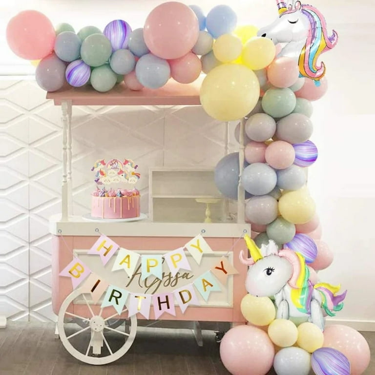 Mmtx Unicorn Birthday Decoration Girls, Pastel Unicorn Balloon Arch with 3D Unicorn and Tablecloth for Unicorn Party Girl 2nd Birthday Baby Shower