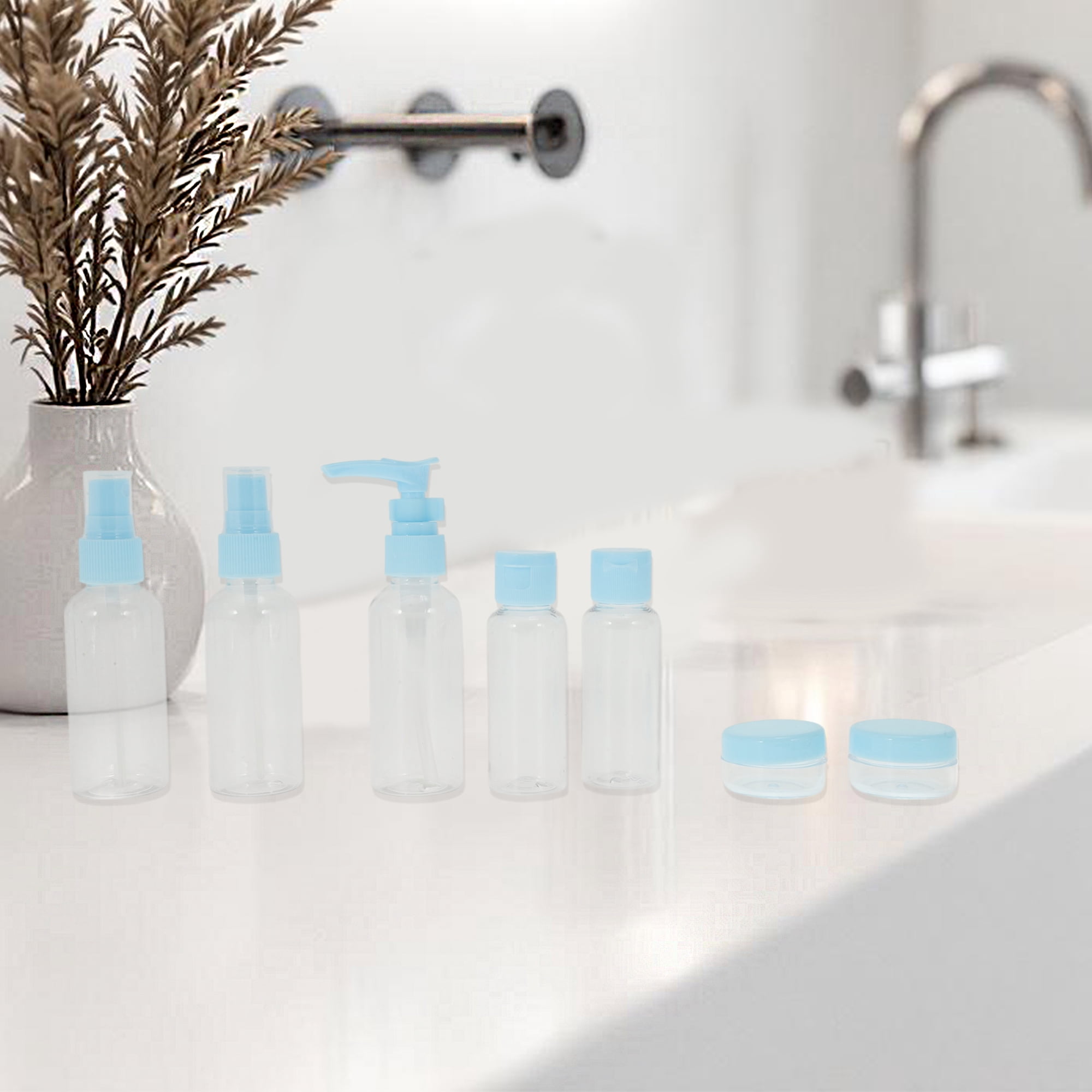 Unique Bargains Portable Travel Bottles Set of 7 Pcs Blue