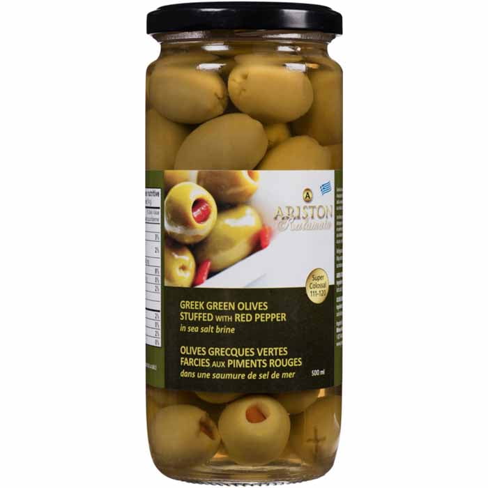 Ariston - Greek Green Olives In Sea Salt Brine, 500ml | Multiple Stuffings, MIRON GREEN OLIVES GARLIC