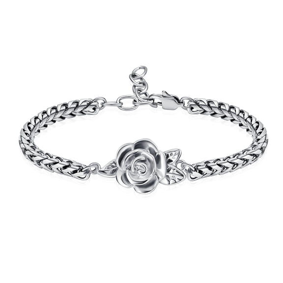 Rose Flower Urn Pendant Stainless Steel Chain Link Cuban Cremation Jewelry for Ashes Holder Funeral Memorial Urn Bracelet for Ashes