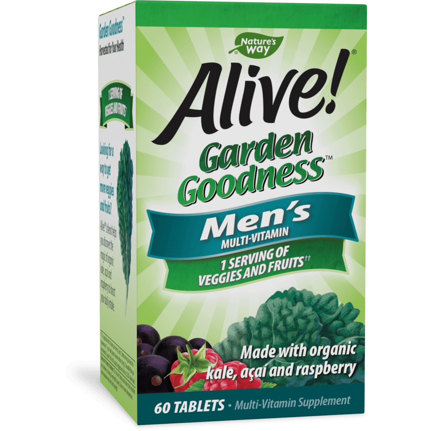 Nature's Way Alive! Garden Goodness Men's Multivitamin, One Serving of Veggies and Fruits**, High Potency B-Vitamins, 60 Tablets