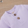 thumbnail image 5 of PULLIMORE Newborn Baby Boys Girls Ribbed Clothes 2 PCS Long Sleeve Romper Pants Infant Jumpsuit (Purple, 12-18 Months), 5 of 8