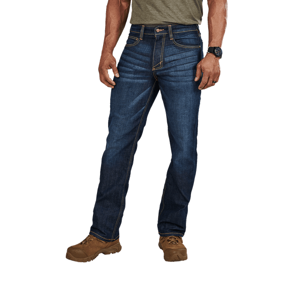 5.11 Tactical Men's Defender-Flex Straight Jeans, Mechanical Stretch Fabric, Classic Pockets, Dark Wash Indigo, 30Wx34L, Style 74477