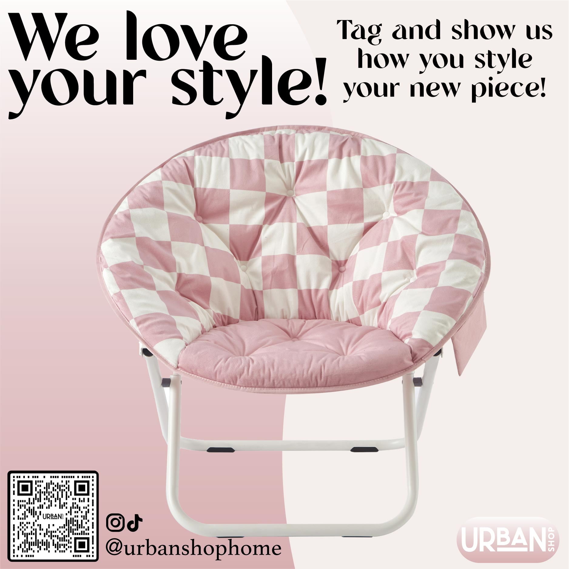 Printed Urban Shop Round Saucer Chair, Pink Check