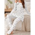 thumbnail image 3 of Women's Milk Silk Sleepwear Long Sleeve Pajama Set Tiny Watercolor Dried 2 Piece Loungewear, 3 of 7