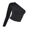 thumbnail image 3 of One Sleeve Top Women T-Shirt Long Sleeve - One Shoulder Casual Wear Black Size M 1Pack, 3 of 5