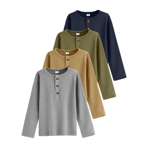 Mikrdoo Boys Long Sleeve Henley Tee, 4-Pack, Sizes 7-15
