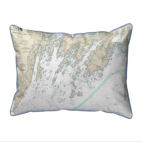 Betsy Drake SN13301MB Muscongus Bay, ME Nautical Map Small Corded Indoor & Outdoor Pillow - 11 x 14 in.