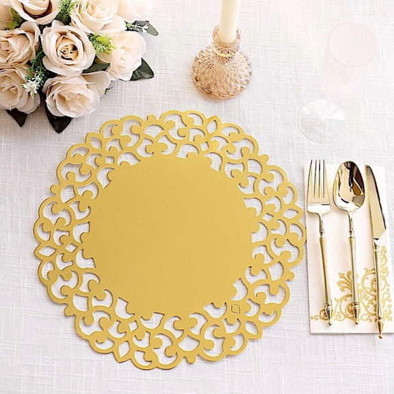 Balsa Circle 6  Metallic Gold 13 in Laser Cut Cardboard Placemats Floral Rim Party Events Decorations Supplies